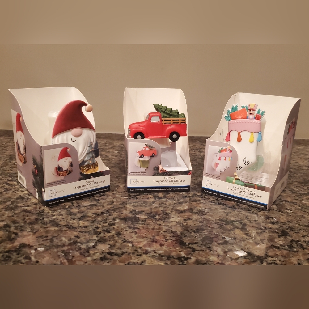 3 Pc Fragrance Oil Diffuser Bundle -  Gnome, Red Truck & Fa La La Stocking